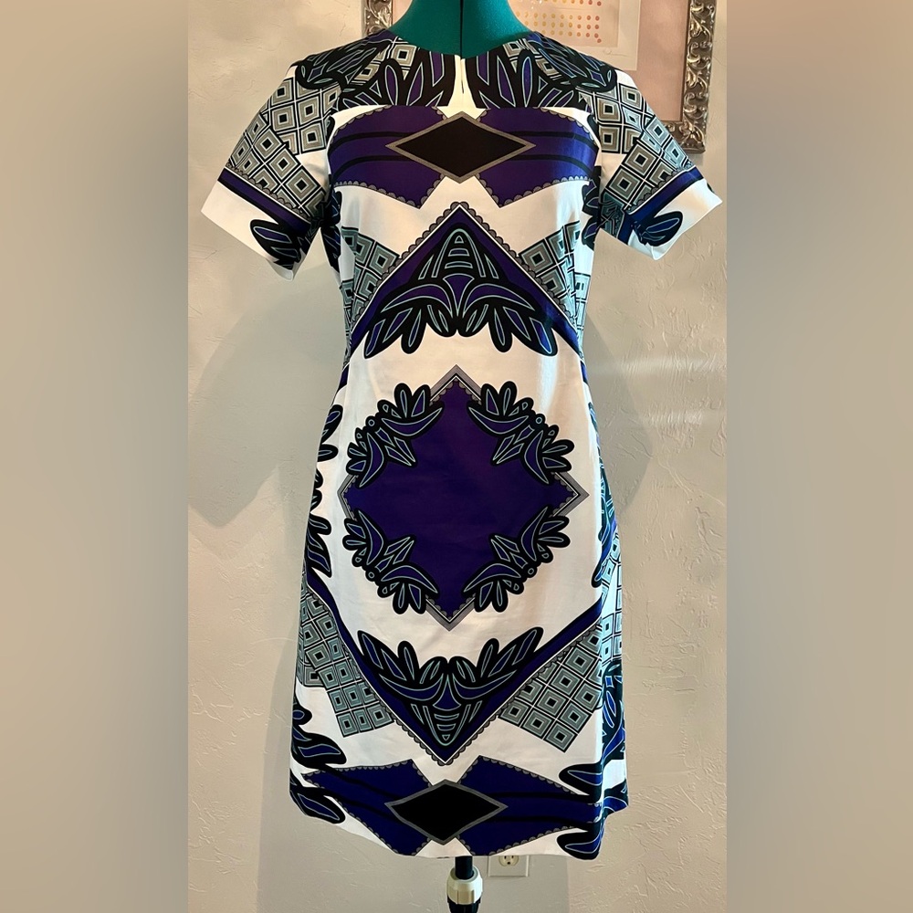 Derek Lam Blue and White Geometric Sheath Dress size 6
